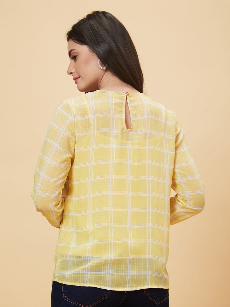 globus Globus Women Yellow Checked Lace Inserts Top  - Image 3