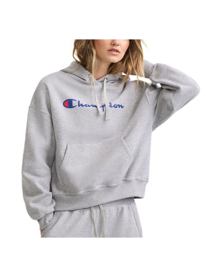 Champion Women's Powerblend Relaxed Hoodie, Screen Print Script, Oxford Gray-Y08113, Medium - Image 1