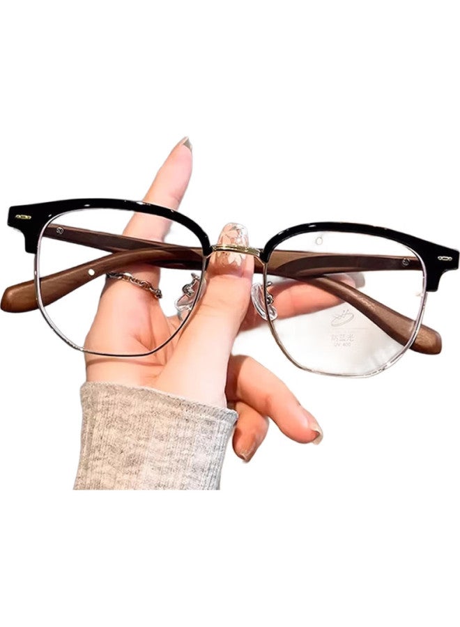 Boshide Blue Light Blocking Glasses Radiation Protection Glasses Plain Female Myopia Glasses Men Black Gold 300 Degrees - Image 1