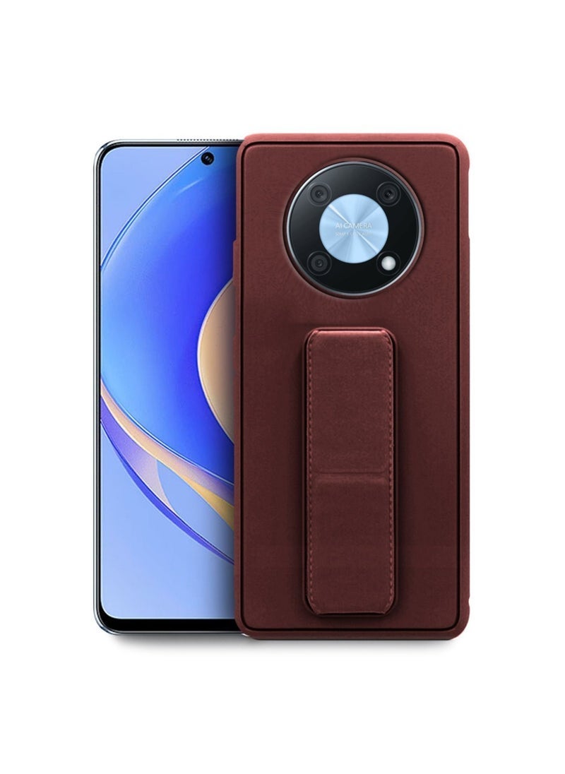 TIGER Magnetic Hand Grip Case for Huawei Nova Y90 – Shockproof TPU Back Cover with Built-In Stand, Anti-Slip Design, Raised Edges & Finger Strap Holder – Brown - Image 1