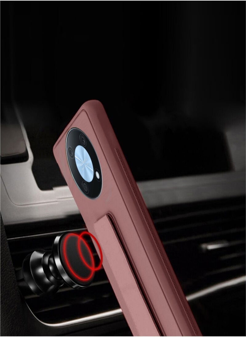 TIGER Magnetic Hand Grip Case for Huawei Nova Y90 – Shockproof TPU Back Cover with Built-In Stand, Anti-Slip Design, Raised Edges & Finger Strap Holder – Brown - Image 3