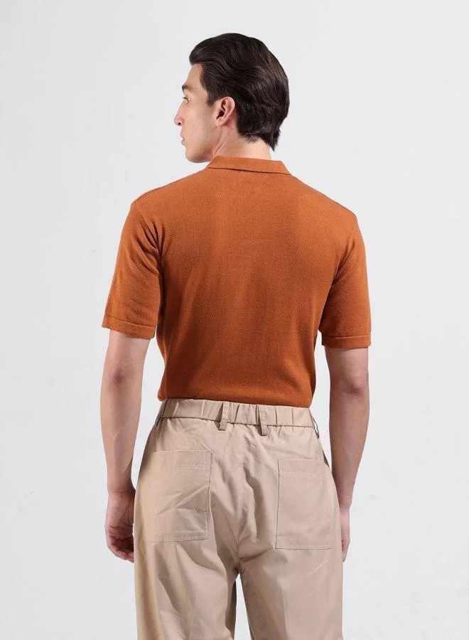 The Indian Garage Co Men Slim Fit Textured Polo Neck Half Sleeves T-Shirt