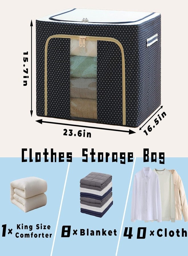 FUNARIC 66L Foldable Clothes Storage Bag with Steel Frame | Oxford Fabric Zip Organizer Box for Wardrobe, Shelves – Sarees, Bedsheets, Blankets, Seasonal Clothes – Pack of 1 - Image 4