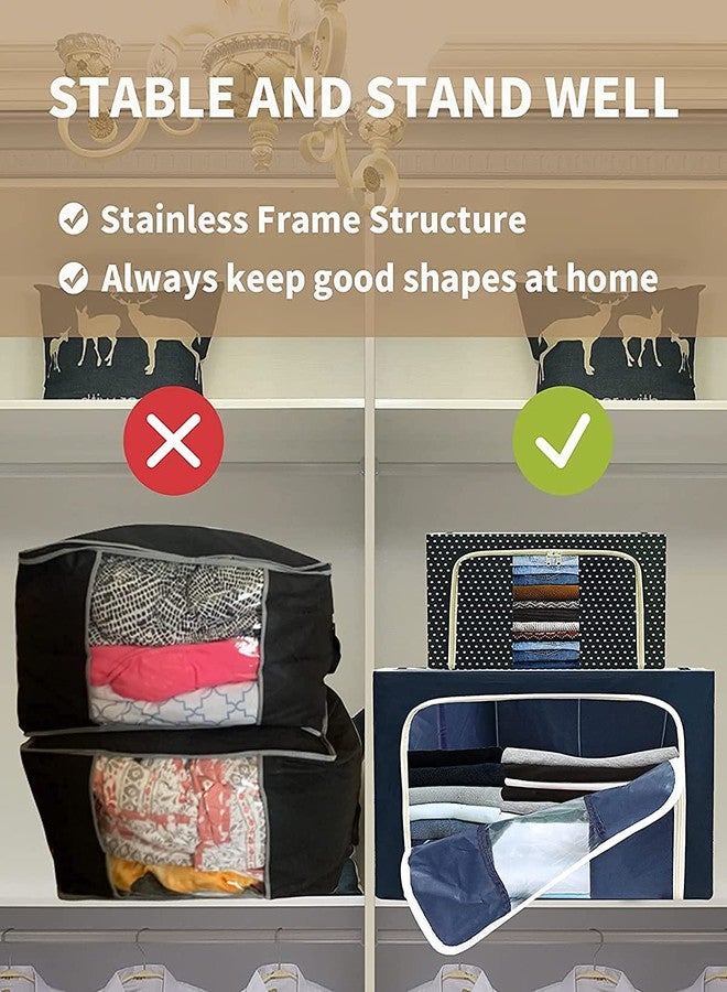 FUNARIC 66L Foldable Clothes Storage Bag with Steel Frame | Oxford Fabric Zip Organizer Box for Wardrobe, Shelves – Sarees, Bedsheets, Blankets, Seasonal Clothes – Pack of 1 - Image 3