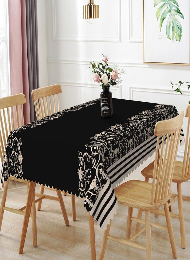 Laeacco 60x102 inch Jacquard Floral Tablecloth Black and Beige Motifs Stripes Rectangle Tablecloth Washable Wrinkle Free Table Cover for Kitchen Dining Room Home Decor Banquet Party Supplies - Image 1