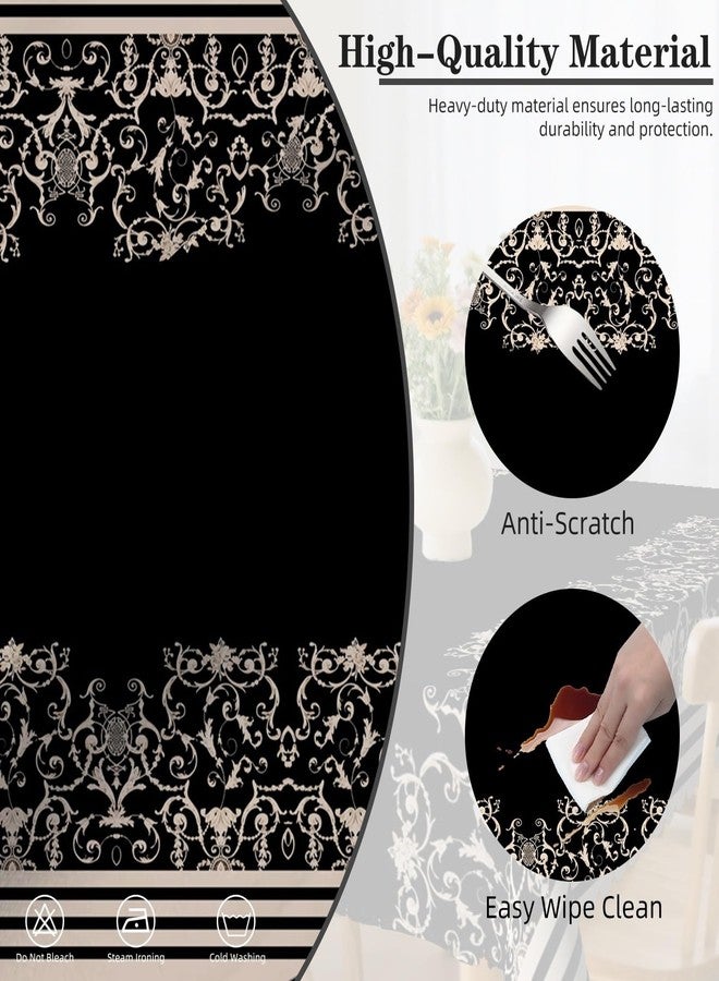 Laeacco 60x102 inch Jacquard Floral Tablecloth Black and Beige Motifs Stripes Rectangle Tablecloth Washable Wrinkle Free Table Cover for Kitchen Dining Room Home Decor Banquet Party Supplies - Image 3
