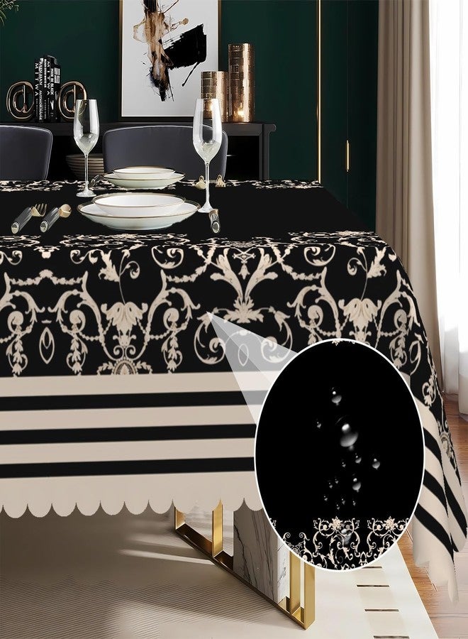 Laeacco 60x102 inch Jacquard Floral Tablecloth Black and Beige Motifs Stripes Rectangle Tablecloth Washable Wrinkle Free Table Cover for Kitchen Dining Room Home Decor Banquet Party Supplies - Image 4