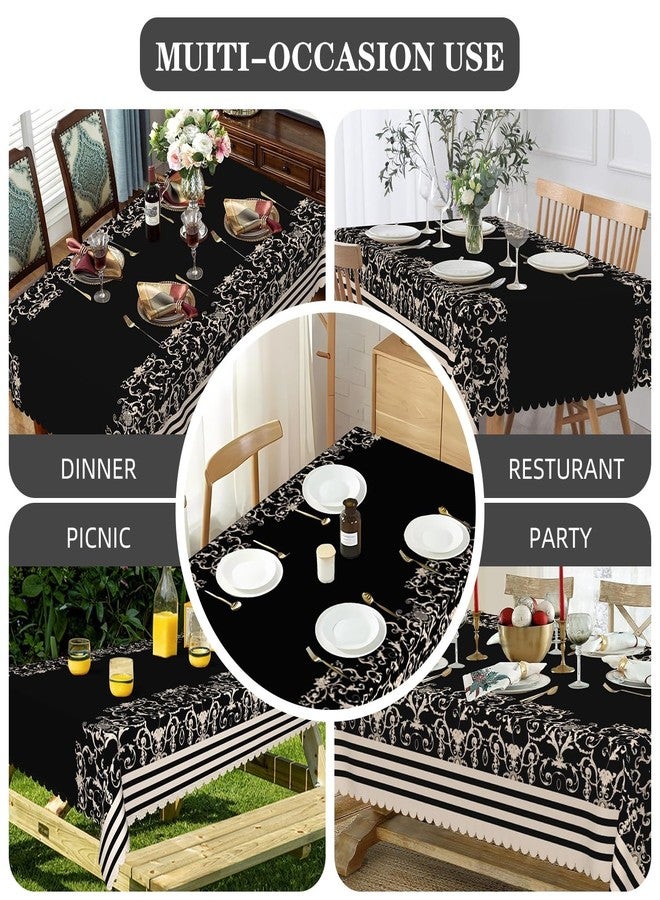 Laeacco 60x102 inch Jacquard Floral Tablecloth Black and Beige Motifs Stripes Rectangle Tablecloth Washable Wrinkle Free Table Cover for Kitchen Dining Room Home Decor Banquet Party Supplies - Image 5
