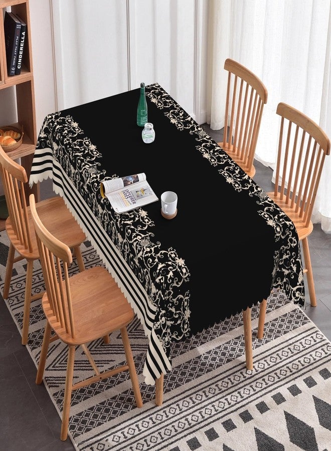 Laeacco 60x102 inch Jacquard Floral Tablecloth Black and Beige Motifs Stripes Rectangle Tablecloth Washable Wrinkle Free Table Cover for Kitchen Dining Room Home Decor Banquet Party Supplies - Image 2