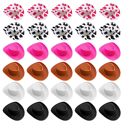 PPXMEEUDC 30PCS Plastic Mini Western Cowboy Cowgirl Hat Cute Miniature Hat for Party Accessories Toy Doll Dress Up Play House Games - Image 1