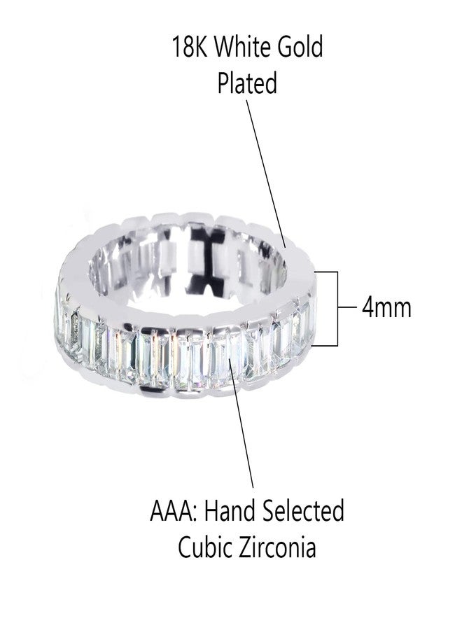 Savlano 18K White Gold Plated Cubic Zirconia 4x6MM Emerald Cut Eternity Ring Band for Women Men (5) - Image 4
