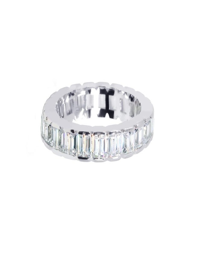 Savlano 18K White Gold Plated Cubic Zirconia 4x6MM Emerald Cut Eternity Ring Band for Women Men (5) - Image 3