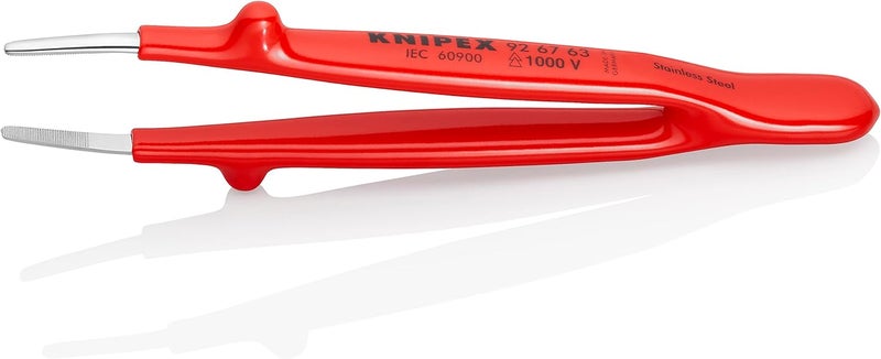 KNIPEX Precision Tweezers, 1000V Insulated Stainless Steel Gripping Tweezers with Blunt Tips - Image 1