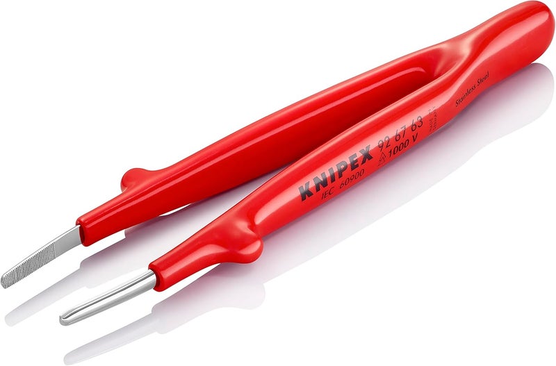 KNIPEX Precision Tweezers, 1000V Insulated Stainless Steel Gripping Tweezers with Blunt Tips - Image 3