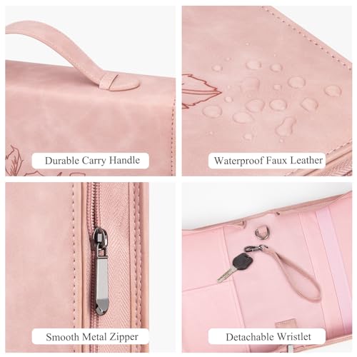 CITYCHASE Bible Cover for Women - Leather Study Case with Bookmark, Supplies Carrying Bag Tote with Strap, Personalized Book Organizer for Journaling - Pink - Image 3