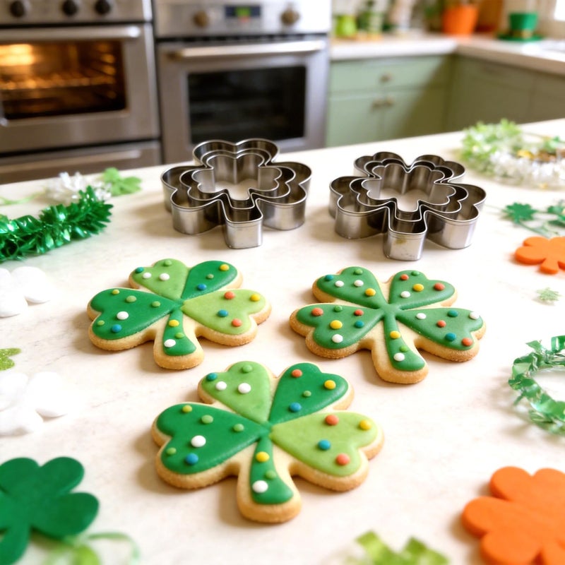 VTUGP 6Pcs St. Patrick's Day Metal Cookie Cutter Set - Shamrocks & Four Leaf Clovers Shapes Large 4â€™â€™ Small 3â€™â€™ Mini 2â€˜â€™, Stainless Steel Clover Biscuit Mold for Irish Spring Holiday Party Decor or Baking - Image 5