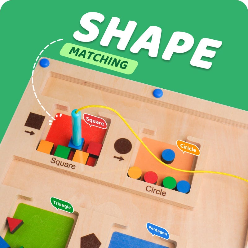LiKee Strong Magnetic Maze, Montessori Toys for 1 2 3 Years Old Boy Girl, Wodden Puzzle Develop Fine Motor Skills, Kids Travel Airplane Activity, 1-5 Preschool Learning Shape & Color - Image 2