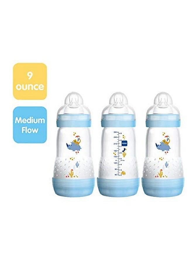 MAM - Easy Start Anti-Colic Bottle 9 Oz (3-Count), Baby Essentials, Medium Flow Bottles With Silicone Nipple, Baby Bottles For Baby Boy, Blue - Image 1
