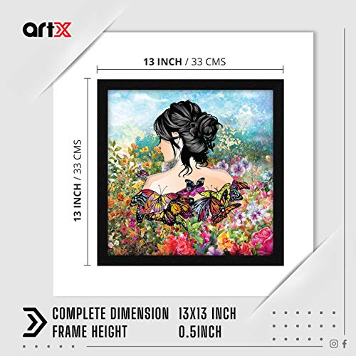 ArtX Paper Women Butterfly Wall Art Painting, Multicolor, Abstract, 13X13 in, Set of 1 - Image 2