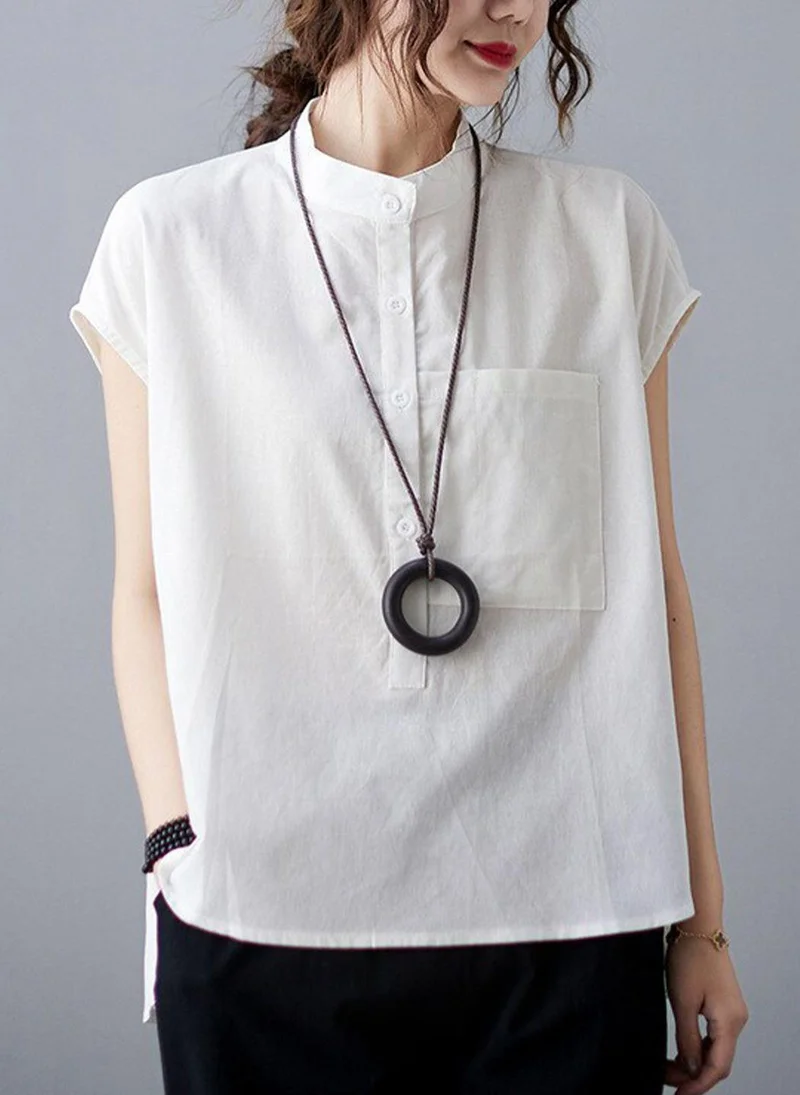 YUNIQEE White High Neck Short Sleeves Solid Top