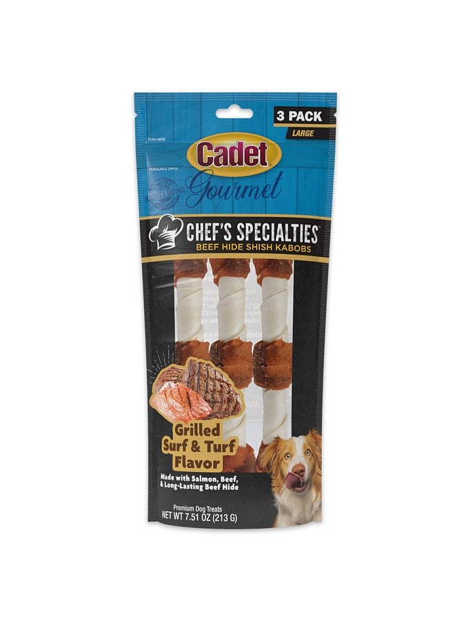 Cadet Cadet Chef's Specialties Natural Rawhide Shish Kabob Chew Sticks, Grilled Surf & Turf Flavor, Healthy Dog Treats for Large Breeds, 3 Count  - Image 1
