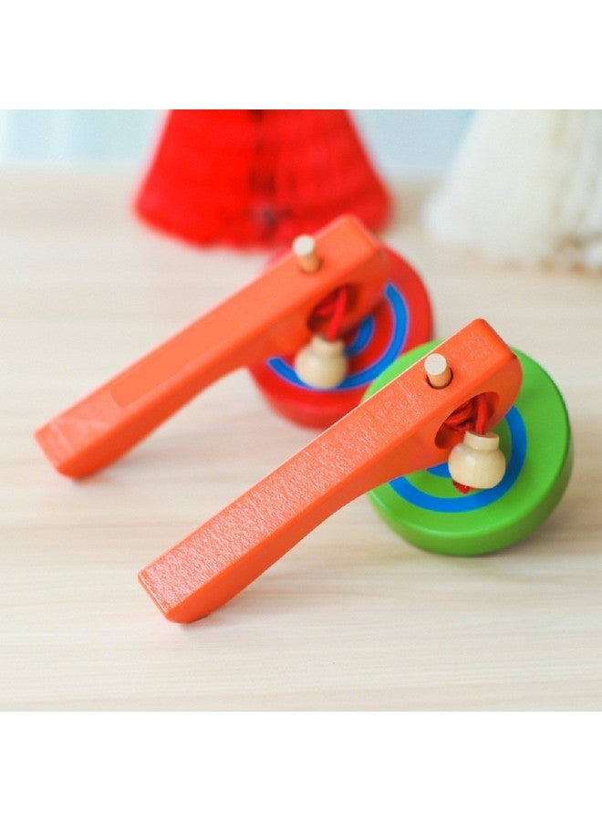 GoodPlay 2PCS Wooden Spinning Top Gyroscope peg-top with Handle and Pull String Wire,can Last Long time, Color Random - Image 2