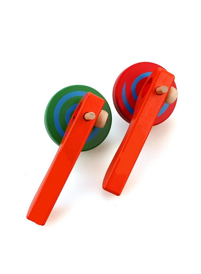 GoodPlay 2PCS Wooden Spinning Top Gyroscope peg-top with Handle and Pull String Wire,can Last Long time, Color Random - Image 1