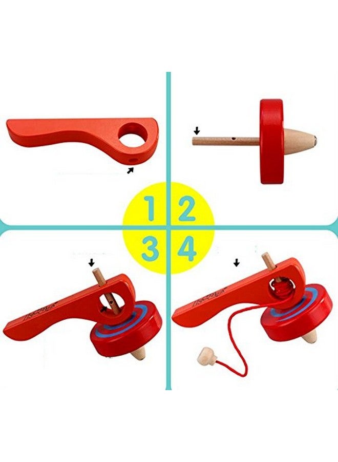 GoodPlay 2PCS Wooden Spinning Top Gyroscope peg-top with Handle and Pull String Wire,can Last Long time, Color Random - Image 4