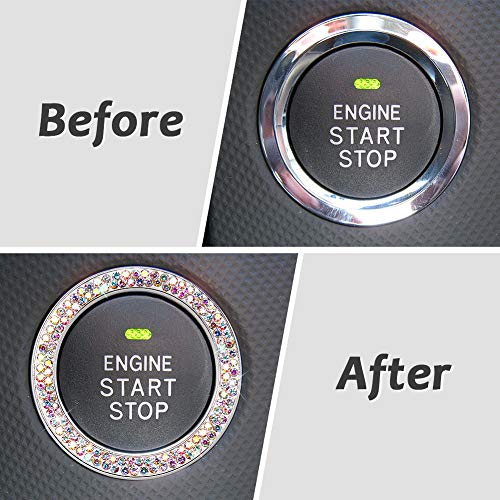 ToBeQueen Car Crystal Ring Sticker Multicolor Bling Ring Interior Emblem,2 Pcs Crystal Car Decal Start Engine Ignition Button for Women Girl Rhinestone Bling Car Accessories Colorful - Image 2