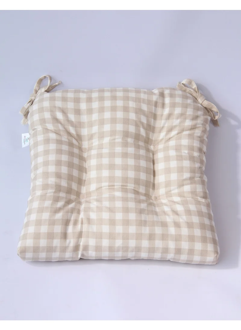 Altın Pamuk Golden Cotton Lux Fluffy Gingham Chair Cushion 40 x 40 cm. Beige