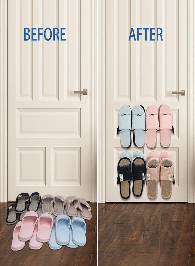 Lavezee Wall Mounted Shoe Rack Organizer 8 Pairs Sandals Slippers, Set of 2 Black Metal Shoe Storage Holder for Wall, Entryway, Bathroom - Image 2