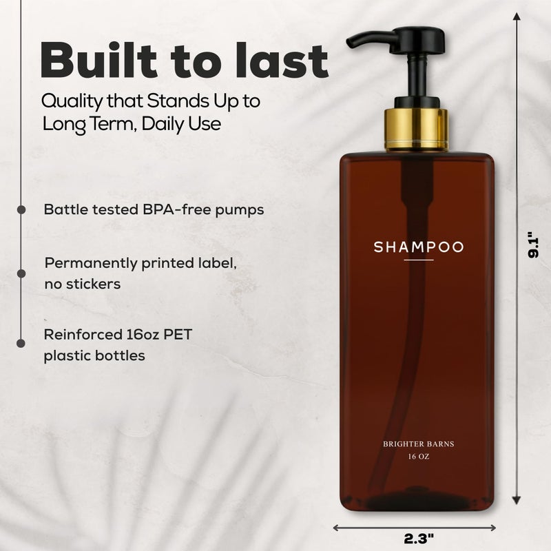 Brighter Barns Amber Shampoo and Conditioner Dispenser Set by Brighter Barns - Empty Body Wash Bottle with Pump - Refillable Shampoo Dispenser for Shower, Guest Bathroom, Spa, Airbnb Decor, Housewarming Gift (Amber) - Image 3
