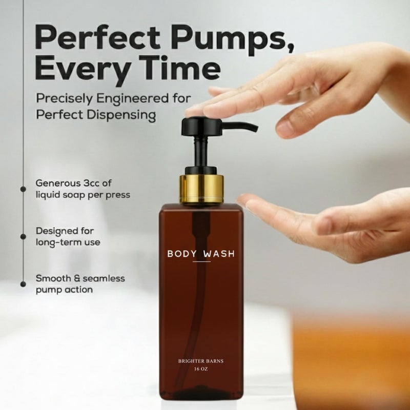 Brighter Barns Amber Shampoo and Conditioner Dispenser Set by Brighter Barns - Empty Body Wash Bottle with Pump - Refillable Shampoo Dispenser for Shower, Guest Bathroom, Spa, Airbnb Decor, Housewarming Gift (Amber) - Image 4