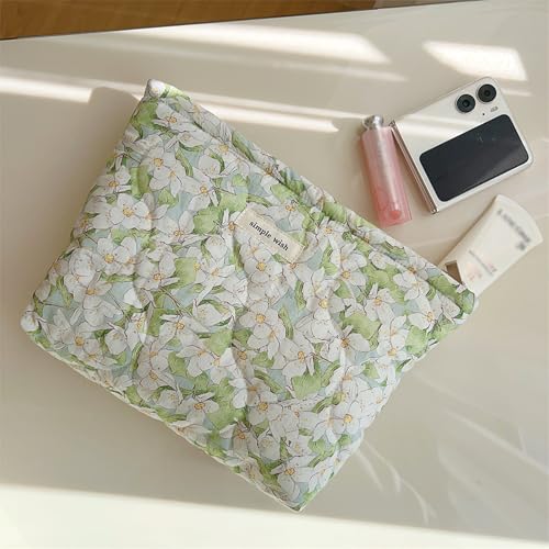Sminra 2 Pcs Floral Makeup Bag Large Travel Cotton Quilted Cosmetic Makeup Bag Organizer, Cute Coquette Aesthetic Zipper Portable Pouch Purse Storage Toiletry Bag for Women Girls accessories - Image 3