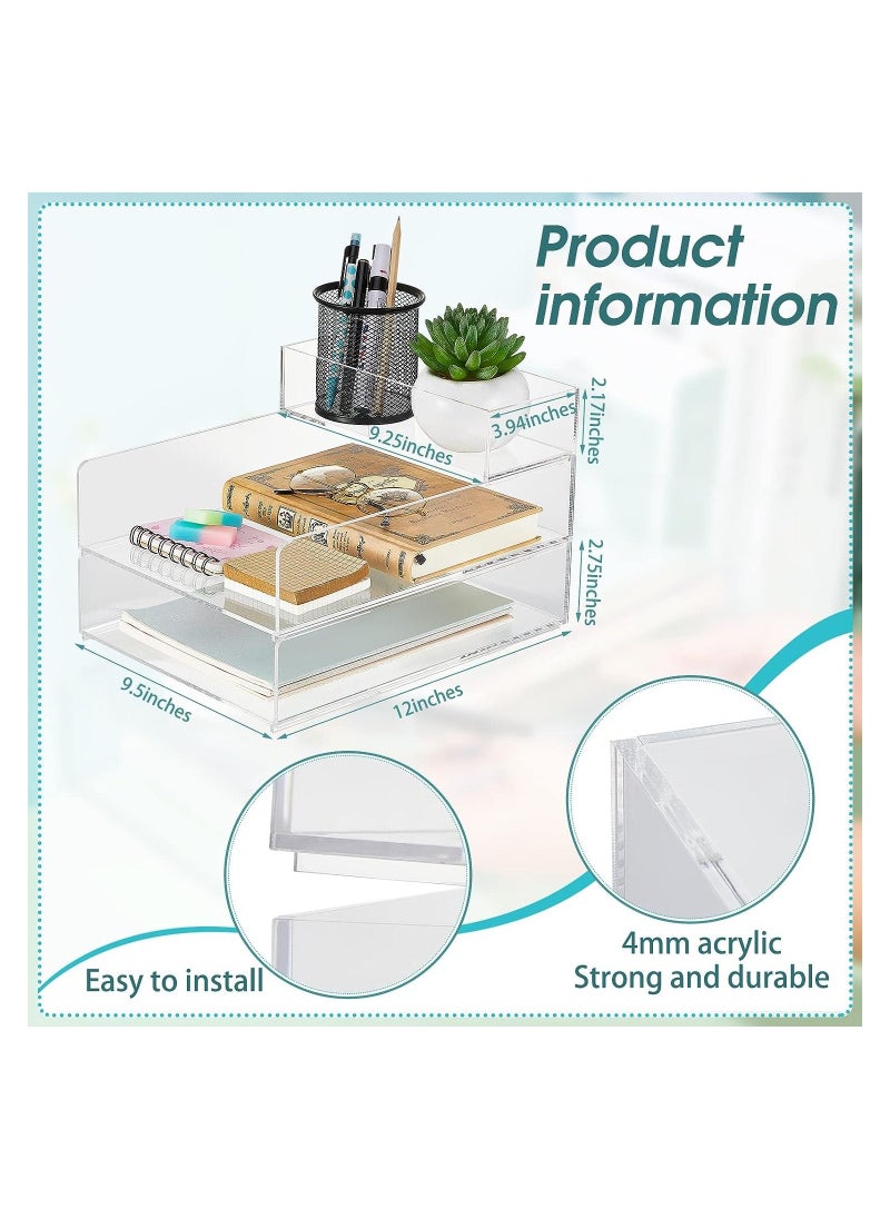 Eworld 3 Tier Stackable Acrylic Paper File Tray Clear Desk Organizer for Letter Size Documents, Versatile Office and Classroom Storage Rack with Transparent Display Stand for Workspace and Mail Arrangement  - Image 2