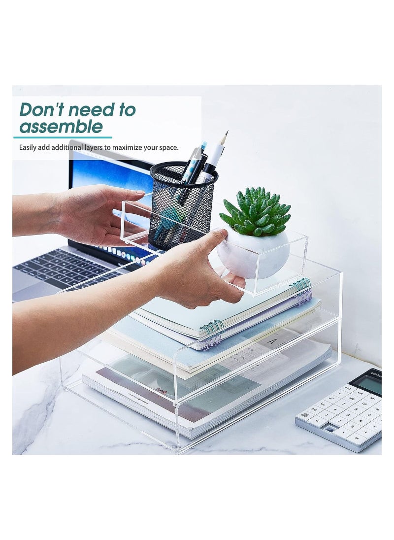 Eworld 3 Tier Stackable Acrylic Paper File Tray Clear Desk Organizer for Letter Size Documents, Versatile Office and Classroom Storage Rack with Transparent Display Stand for Workspace and Mail Arrangement  - Image 5