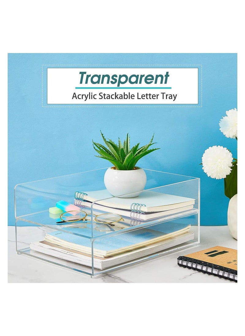 Eworld 3 Tier Stackable Acrylic Paper File Tray Clear Desk Organizer for Letter Size Documents, Versatile Office and Classroom Storage Rack with Transparent Display Stand for Workspace and Mail Arrangement  - Image 3
