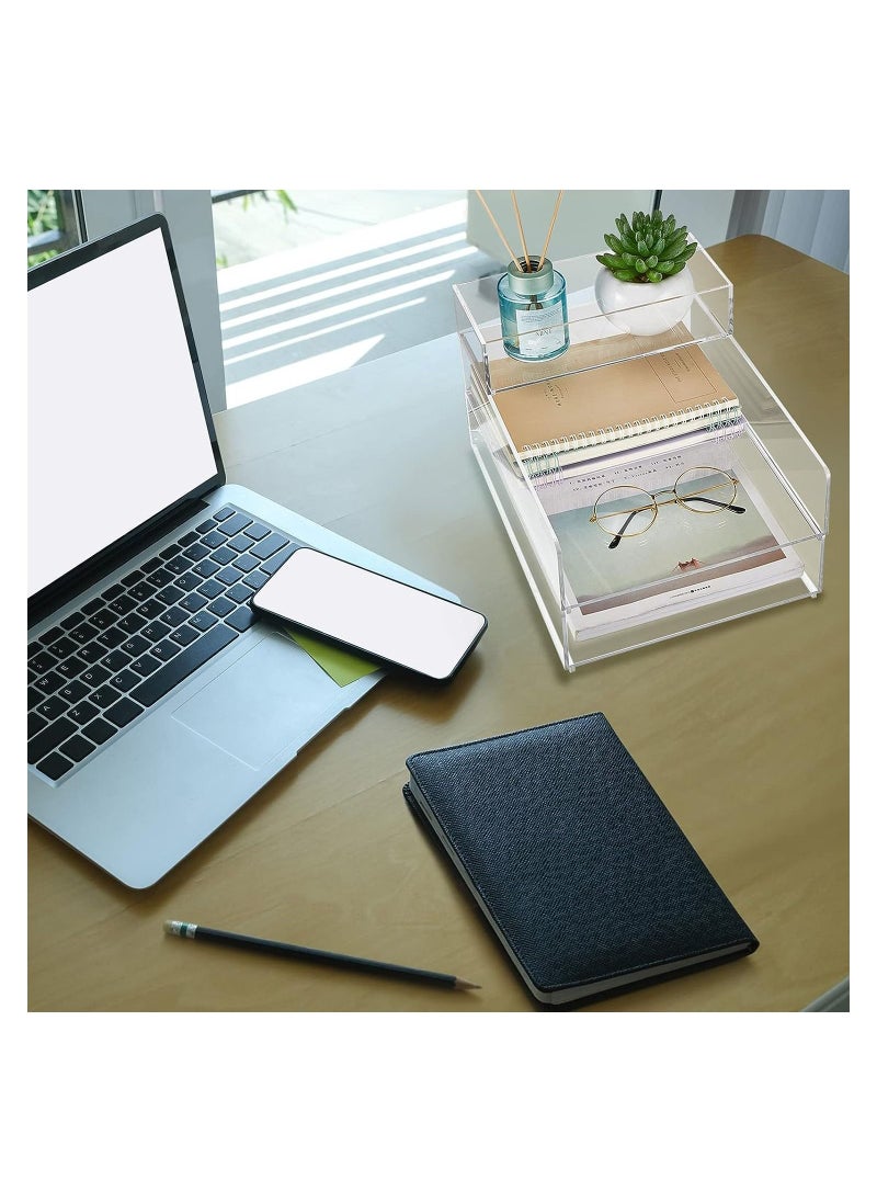 Eworld - 3 Tier Stackable Acrylic Paper File Tray Clear Desk Organizer for Letter Size Documents, Versatile Office and Classroom Storage Rack with Transparent Display Stand for Workspace and Mail Arrangement - Image 1