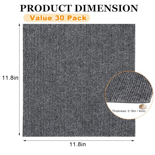 AKOLAFE 30 Pack Peel and Stick Carpet Tiles 12x12 Self Adhesive Carpets Squares for Basement Carpets for Concrete Floor Non Skid Carpet Tiles Clearance on Indoor Outdoor Carpet Squares Commercial Grey - Image 2