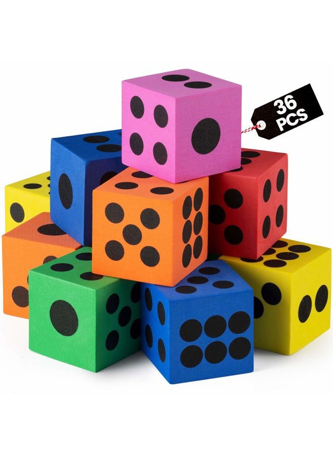 Bedwina Foam Dice Set - Bulk Pack of 36, 1.5 Inch Large Assorted Colorful Foam Dice Cubes with Number Dots, Use for Kids, Classrooms, Math Games, Building Toys, Party Supplies by Bedwina - Image 1