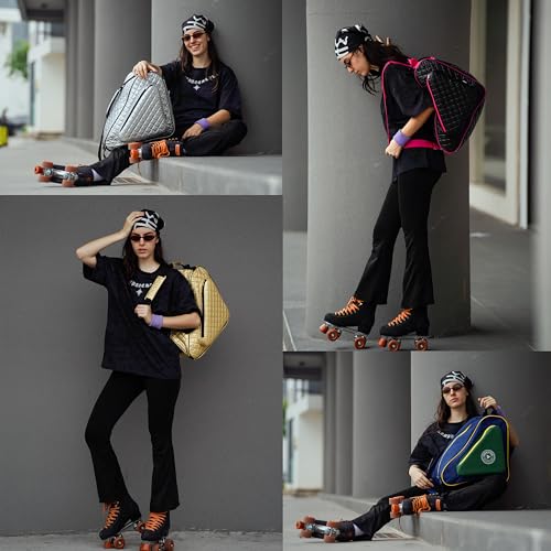 HEXIFUL Skate Bag to Carry Ice Skates, Inline Skates, Roller Skates and Quad Skates for Both Kids and Adults (Olive-Navyblue/Yellow) - Image 2