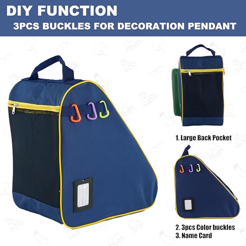 HEXIFUL Skate Bag to Carry Ice Skates, Inline Skates, Roller Skates and Quad Skates for Both Kids and Adults (Olive-Navyblue/Yellow) - Image 5