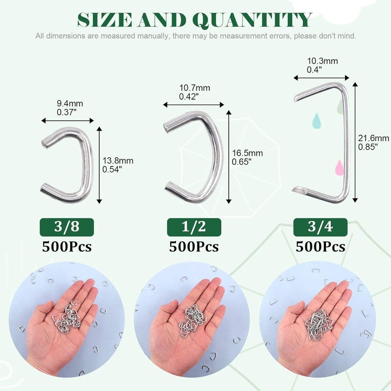 Keadic 1500Pcs 3/8" 1/2" 3/4" Galvanized Hog Rings Assortment Kit, Professional Upholstery Hog Rings Installation Kit for Furniture Upholstery, Bungee Shock, Meat & Sausage Casings, Animal Pet Cages - Image 2