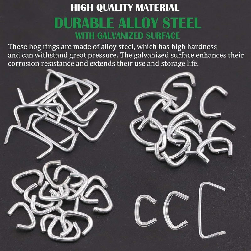 Keadic 1500Pcs 3/8" 1/2" 3/4" Galvanized Hog Rings Assortment Kit, Professional Upholstery Hog Rings Installation Kit for Furniture Upholstery, Bungee Shock, Meat & Sausage Casings, Animal Pet Cages - Image 3