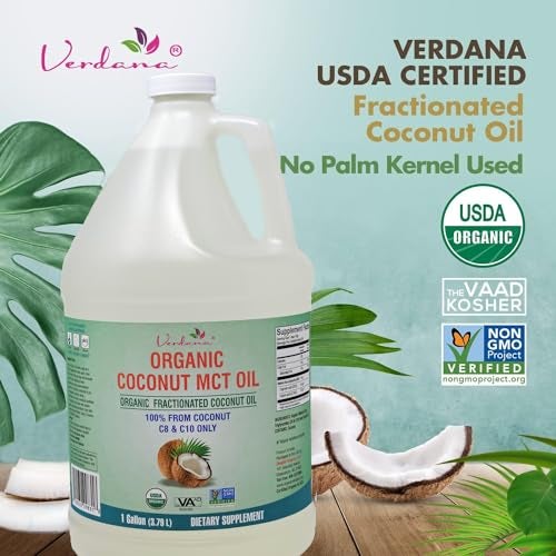 Verdana USDA Certified Organic Coconut MCT Oil –Fractionated Coconut Oil – No Palm Kernel Used – Kosher, Food Grade, Non-GMO – Great for Keto and Paleo Diets – 1Gallon - Image 3
