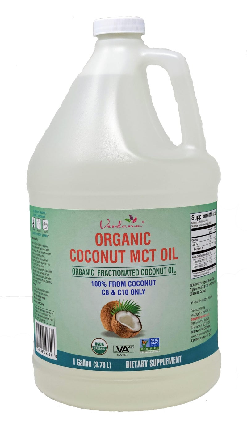 Verdana USDA Certified Organic Coconut MCT Oil –Fractionated Coconut Oil – No Palm Kernel Used – Kosher, Food Grade, Non-GMO – Great for Keto and Paleo Diets – 1Gallon - Image 1