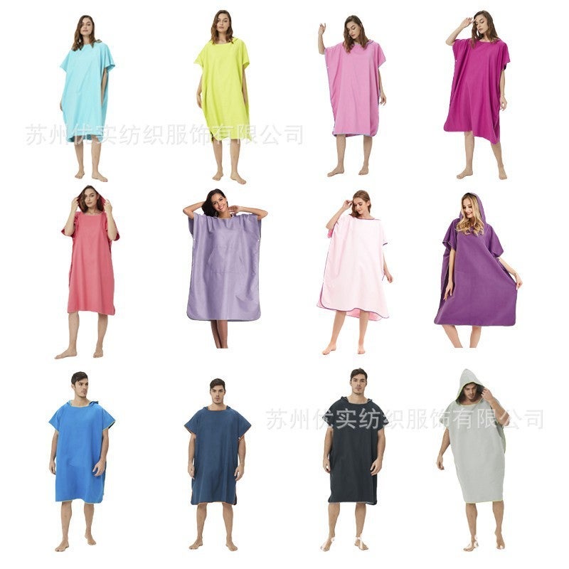Beach Bathrobe Hooded Poncho Absorbent Towel Beach Towel Swimming Surf Changing Clothes Portable Bathrobe Logo - Image 1