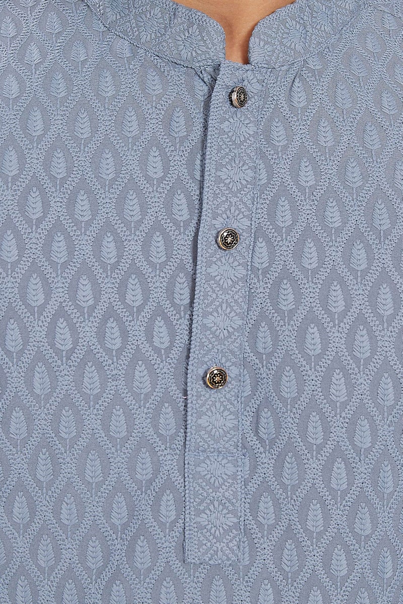 DIVISIVE Men's Thread Embroidered Cotton Blend Only Slim Fit Kurta (DKRT727_S_Grey) - Image 5