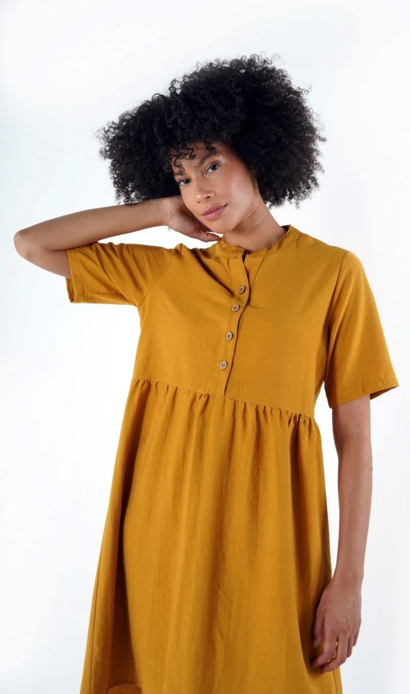 الكسندر جاردي Buttoned Mandarin Collar Comfort Dress (B24-384 00)