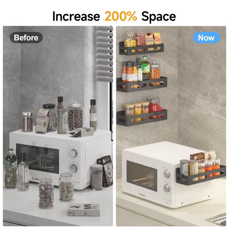 Sevenblue 2 Pack Strong Magnetic Spice Rack for Refrigerator, Multipurpose Magnetic Shelf for Fridge with 4 Hooks for kitchen and Bathroom Organization, Black - Image 2